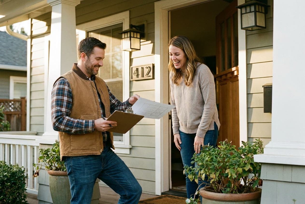 Contractor talking with a homeowner at their front door